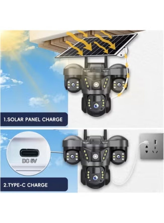 ريد ليف كاميرا مراقبة تعمل بالطاقة الشمسية 4G، خارجية PTZ 4K HD ثلاثية العدسات، مراقبة بانورامية لاسلكية بزاوية 360 درجة، محادثة ثنائية الاتجاه - Image 2